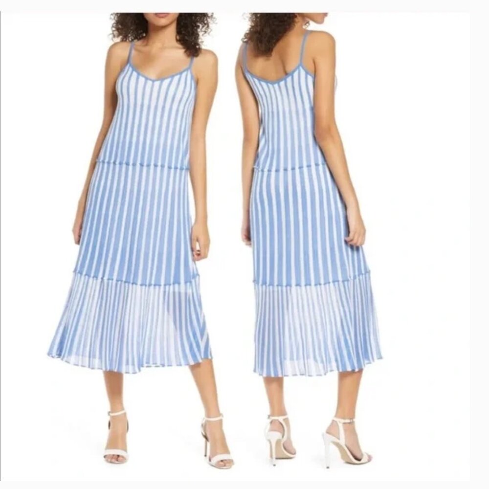 Foxiedox Luna Stripe Tiered Knit Midi Dress - Blue - Size M